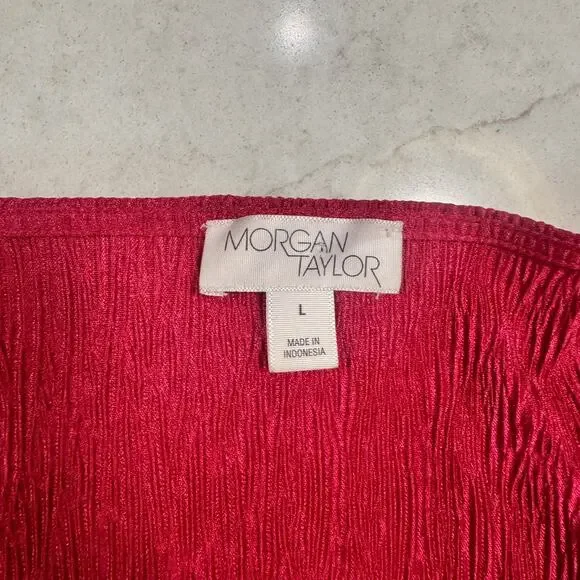Morgan Taylor Sangria Red Pink Textured Blouse Women's Large Retro Peplum 80s - Picture 9 of 15